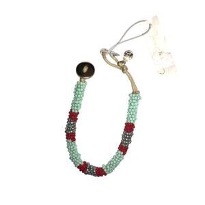 Vera Bradley Beaded Bracelet Turquoise Red Purple Seed Bead Button Closure NEW